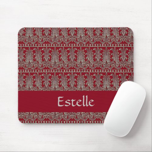 Gray Victorian decorative pattern maroon Mouse Pad