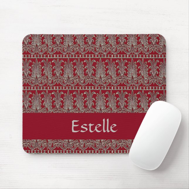 Gray Victorian decorative pattern maroon Mouse Pad (With Mouse)