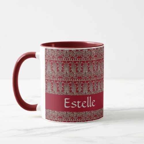 Gray Victorian decorative pattern maroon Mug