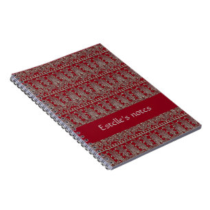 Gray Victorian decorative pattern maroon Notebook