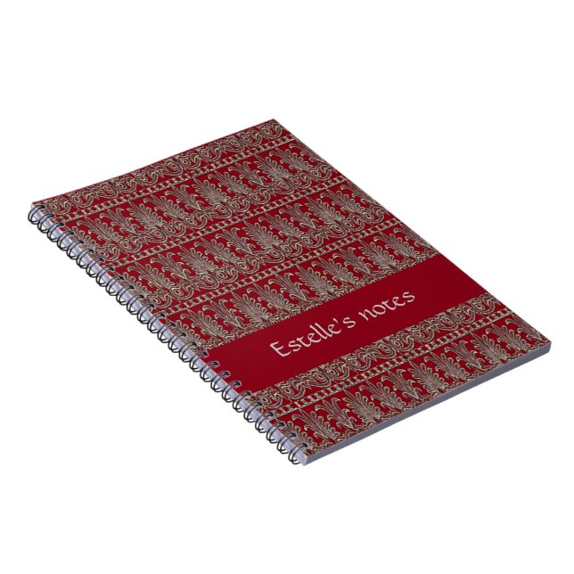 Gray Victorian decorative pattern maroon Notebook (Right Side)