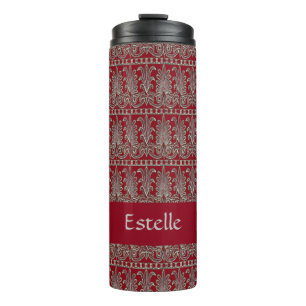 Gray Victorian decorative pattern maroon Thermal Tumbler