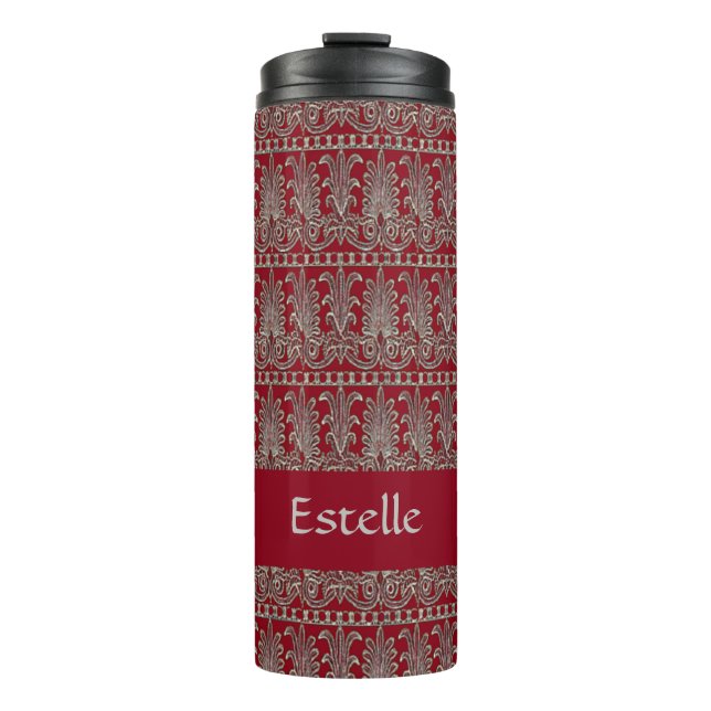 Gray Victorian decorative pattern maroon Thermal Tumbler (Front)