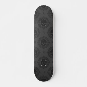 Gray Victorian Gothic Skull & Monogram Elegant Skateboard