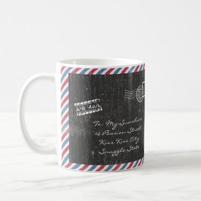 Gray Vintage Air Mail Postcard Coffee Mug (Left)