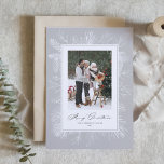 Gray Vintage Botanical Frame Photo Merry Christmas Holiday Card<br><div class="desc">Merry Christmas! Send Christmas greetings with this vintage theme Christmas flat card. It features vintage line art of pinecones, pine needles and hollies with a gray background. Personalize by adding your photo, names, year and message. This vintage Christmas photo flat card is available in other colors. Matching items are available....</div>