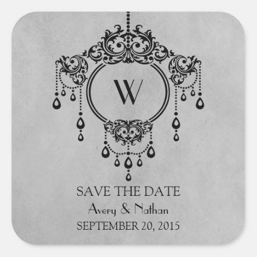Gray Vintage Chandelier Save the Date Stickers