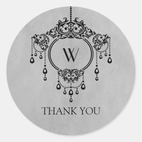 Gray Vintage Chandelier Thank You Stickers