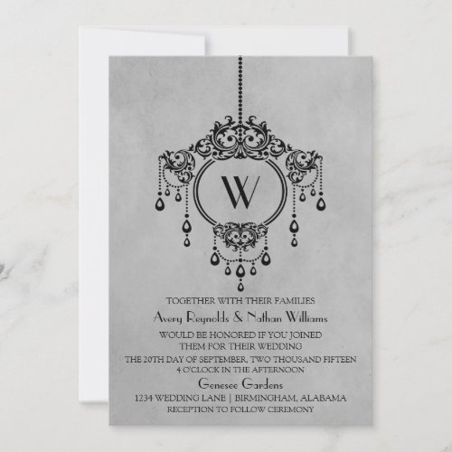 Gray Vintage Chandelier Wedding Invite