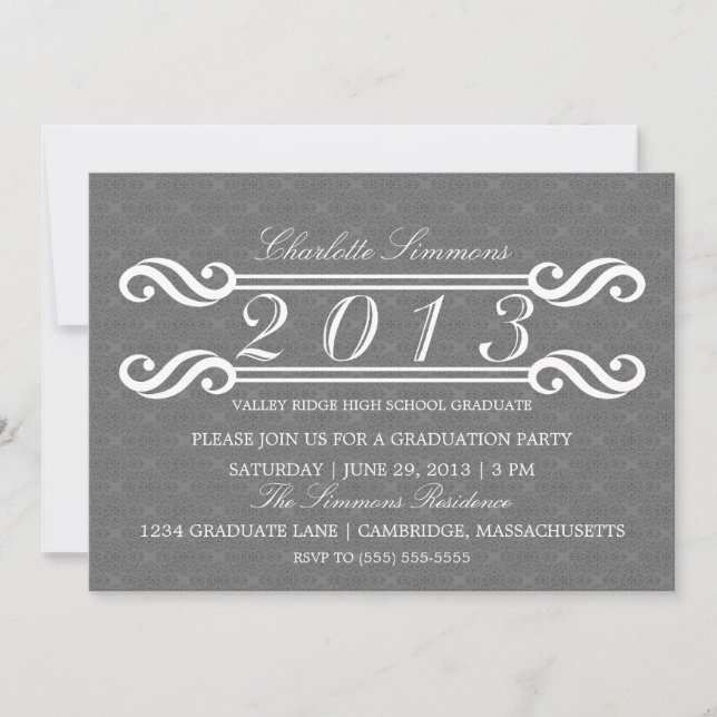 Gray Vintage Damask 2013 Graduation Invitation (Front)