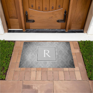 Gray Vintage Damask Monogram Doormat
