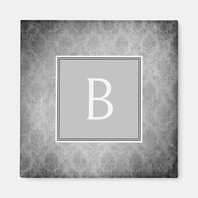 Gray Vintage Damask Monogram Magnet (Front)