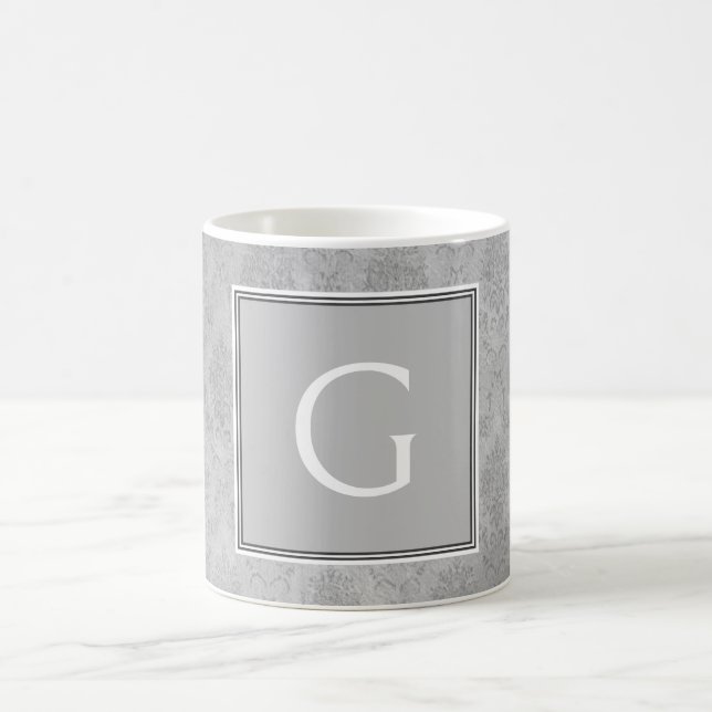 Gray Vintage Damask Monogram Mug (Center)