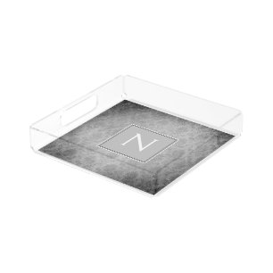 Gray Vintage Damask Monogram Vanity Tray
