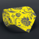 Gray Vintage Damasks Custom Yellow Background Neck Tie<br><div class="desc">Elegant gray tones vintage floral damask seamless pattern over custom bright yellow background color.</div>