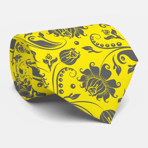 Gray Vintage Damasks Custom Yellow Background Neck Tie