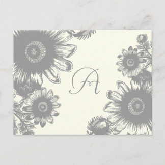 Gray Vintage Flower on Light Ivory RSVP  Invitation Postcard