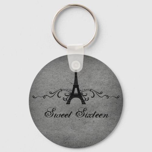 Gray Vintage French Flourish Sweet 16 Keychain