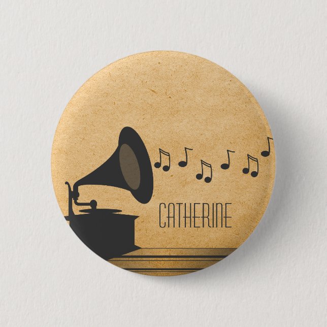 Gray Vintage Gramophone Button (Front)