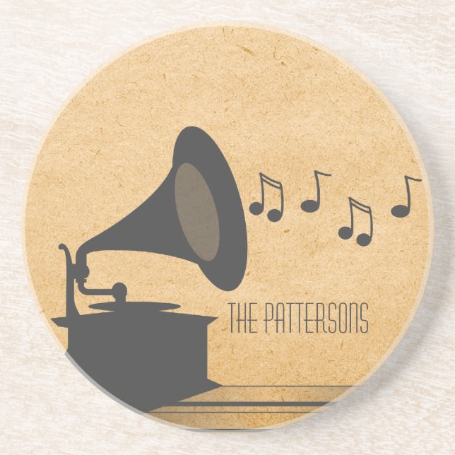 Gray Vintage Gramophone Coaster (Front)