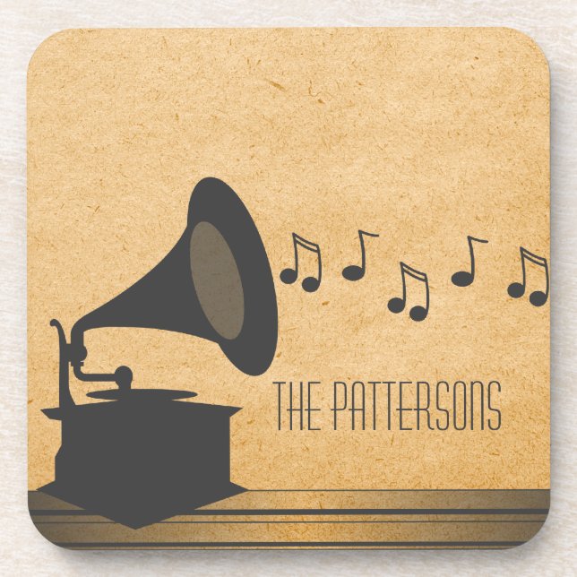 Gray Vintage Gramophone Coaster Set (Front)