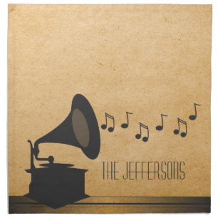 Gray Vintage Gramophone Napkin Set