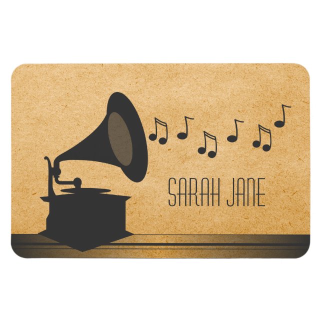 Gray Vintage Gramophone Premium Magnet (Horizontal)