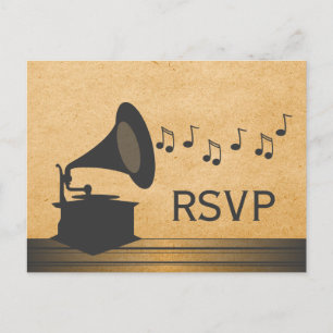 Gray Vintage Gramophone RSVP Postcard