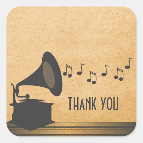 Gray Vintage Gramophone Thank You Stickers