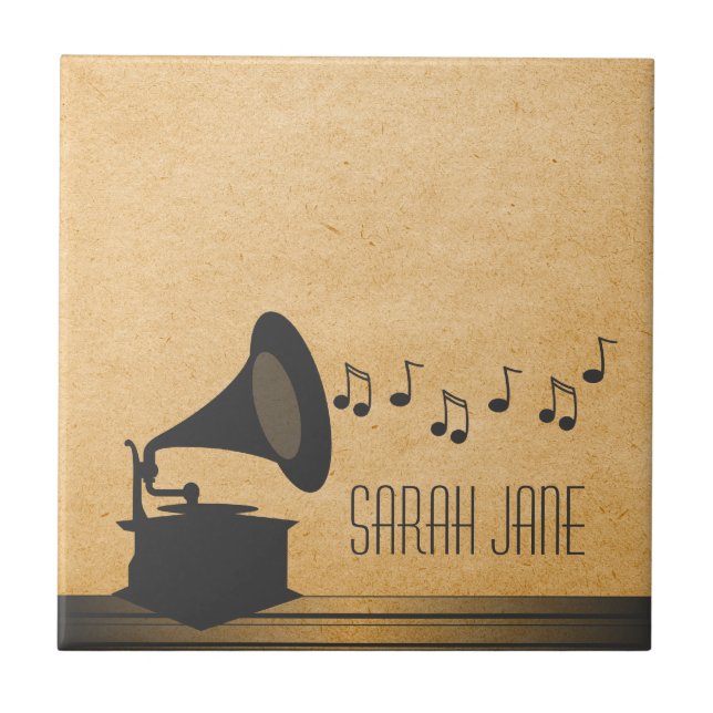 Gray Vintage Gramophone Tile (Front)