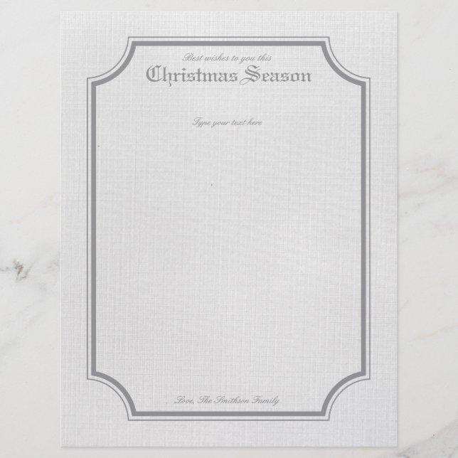 Gray Vintage Holiday / Christmas Letter Stationary (Front)