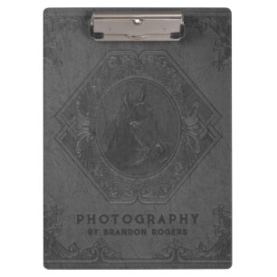 Gray vintage leather embossed horse-head clipboard