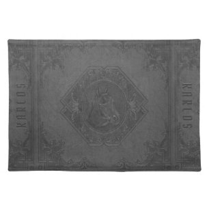 Gray vintage leather framed horse-head cloth placemat