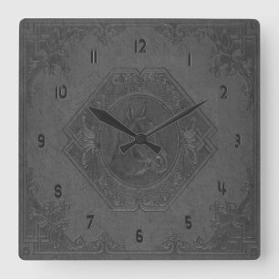 Gray vintage leather framed horse-head square wall clock