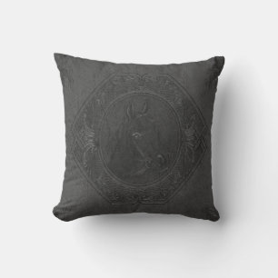 Gray vintage leather framed horse-hear throw pillow