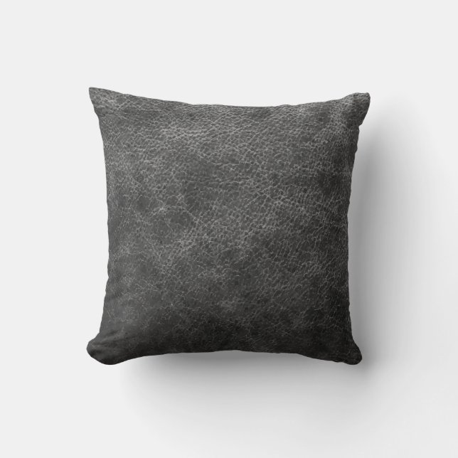 Gray vintage leather texture throw pillow (Front)