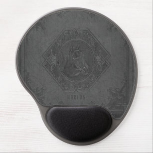Gray vintage leather with framed horse-head gel mouse pad