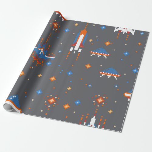 Gray vintage space war galaxy stars pattern wrapping paper