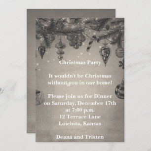 Gray Vintage Style Christmas Party Invitation