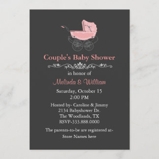 Gray Vintage Style Couple's Baby Shower Invitation