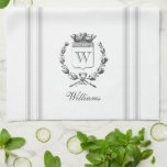 Gray Vintage Style French Sack with Custom Name Kitchen Towel<br><div class="desc">Vintage French etched graphics and pale gray ticking tape stripes are the perfect addition to your French country kitchen decor on this waffle knit custom towel. Don't forget the finishing touch of personalization with your monogram and family name.</div>
