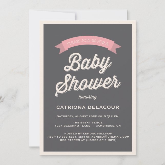 Gray Vintage Typography Baby Shower Invitation (Front)