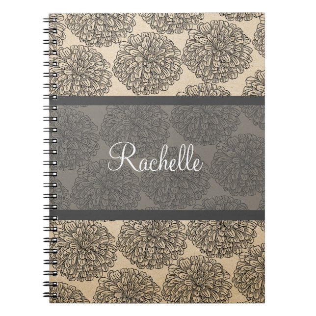 Gray Vintage Zinnia Notebook (Front)