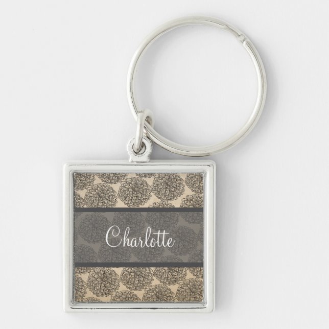 Gray Vintage Zinnia Premium Keychain (Front)