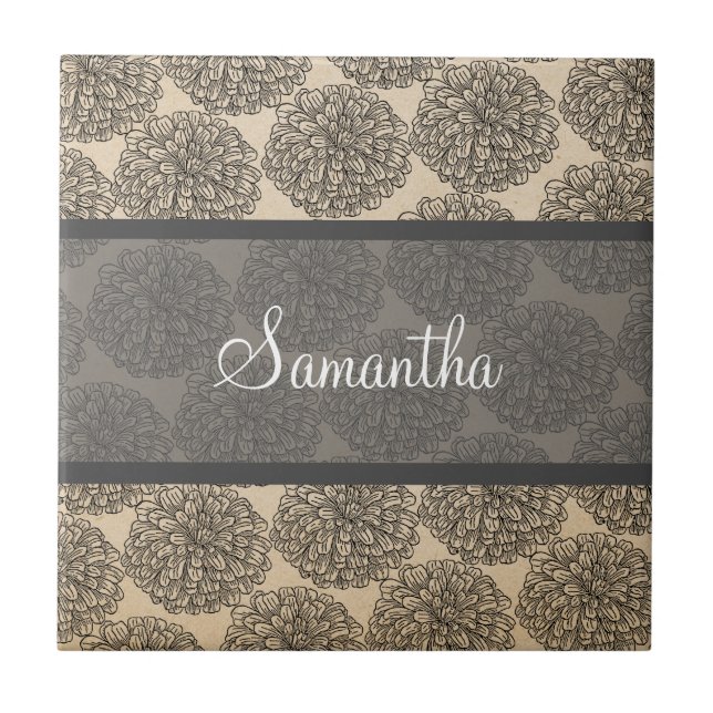 Gray Vintage Zinnia Tile (Front)