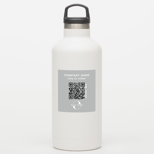 Gray Vinyl square Business QR code Water Bottle Sticker (Waterbottle)