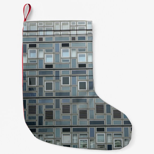 Gray wall paint building small christmas stocking (Front)