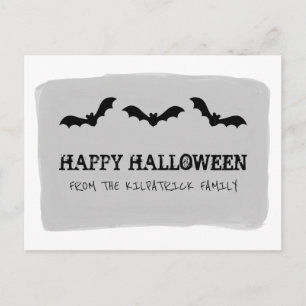 Gray Watercolor Bats Halloween Postcard