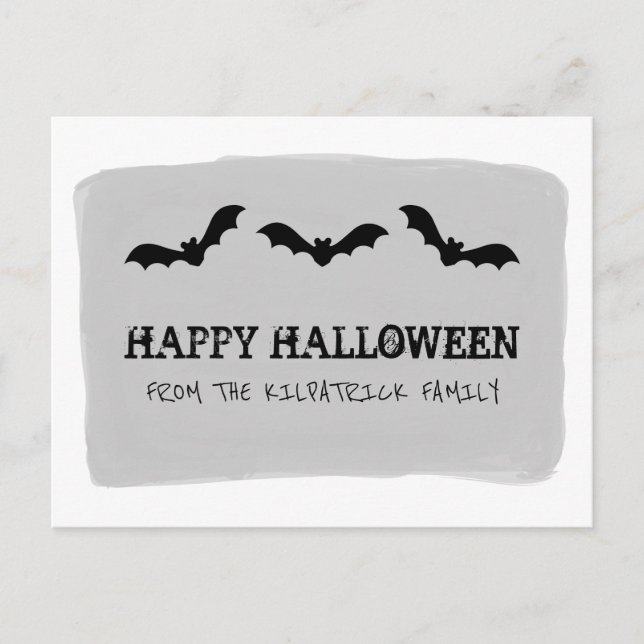 Gray Watercolor Bats Halloween Postcard (Front)