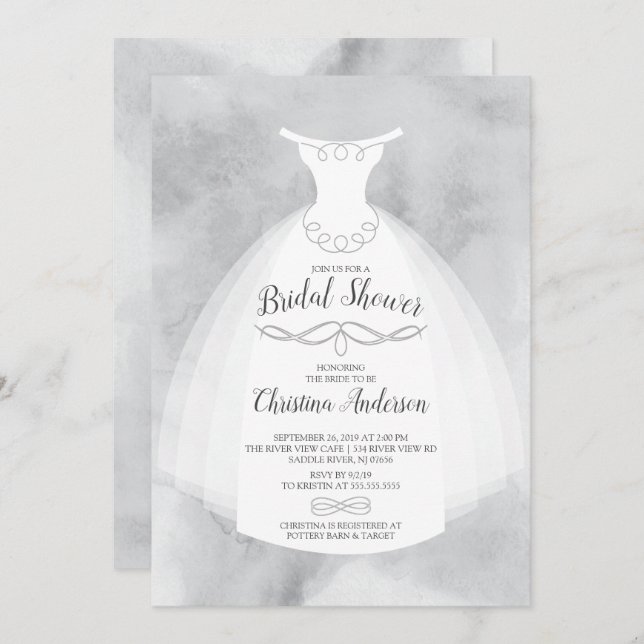 Gray Watercolor Bride Gown Bridal Shower Invitation (Front/Back)
